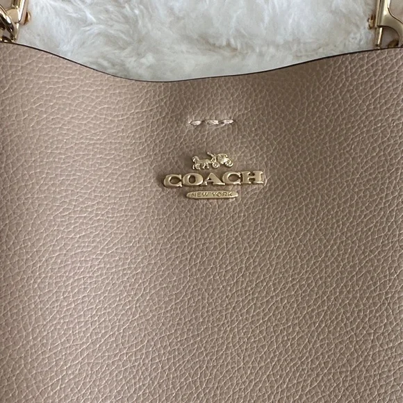 Coach Taupe Leather Crossbody Bucket Bag with Red Interior - Picture 2 of 15